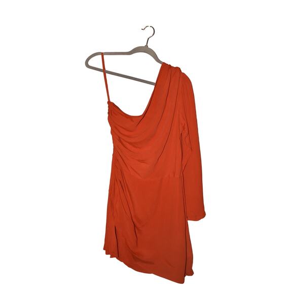 RUE STIIC NEW $210 Long Sleeve One Shoulder Mini Dress Terra‎ Cotta Medium - Picture 3 of 6